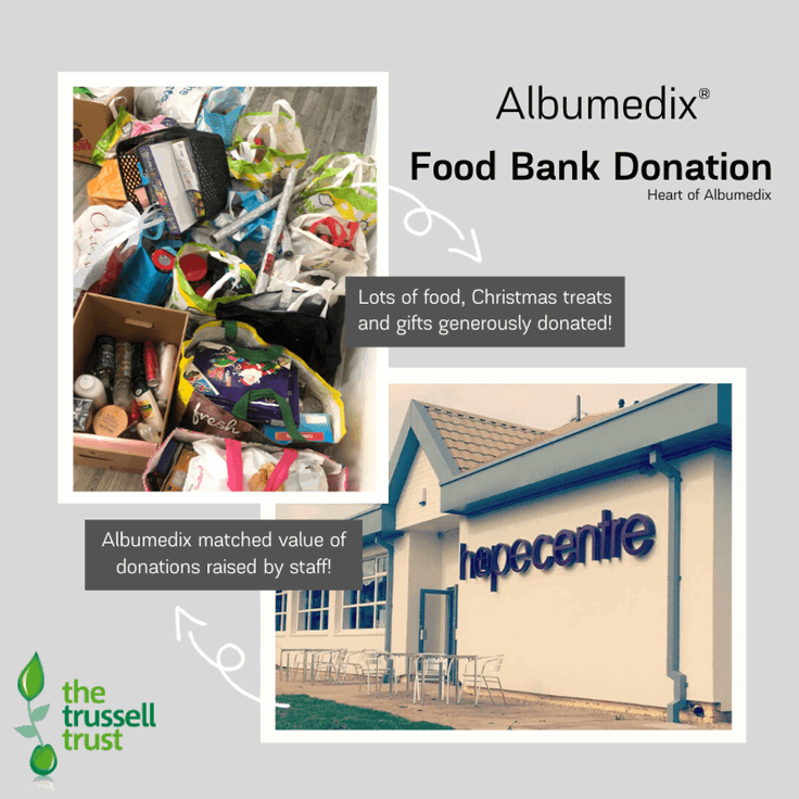 Lots of food, Christmas treats and gifts generously donated! Albumedix matched the value of donations raised by staff!